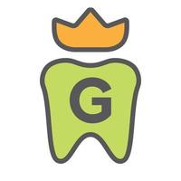 diseño de logotipo dental en el símbolo de la corona de la letra g. signo de logotipo de cuidado dental, diseño de logotipo de rey de dientes de clínica con plantilla de vector de lujo