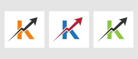 concepto de logotipo de finanzas de letra k con símbolo de flecha de crecimiento vector