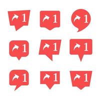 conjunto de nueve notificaciones en las redes sociales con reenvío. ilustración vectorial vector