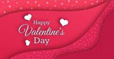 Happy Valentines Day Background. Red greeting horizontal banner with text and hearts. Vector illustration.