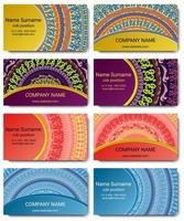 Set of vector visiting card with mandala. Geometric mandala pattern and ornaments. Front page and back page.