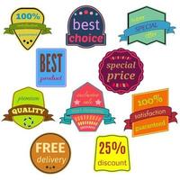 Set of Ten Vector Badges with Ribbons. Web stickers and labels. Isolated vector illustration.