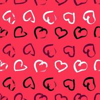 Seamless pattern with hand drawn hearts. Doodle grunge black and white hearts on red background. Vector illustration.