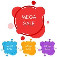 Set of four mega sale stickers with abstract colorful geometric forms. Vector illustration