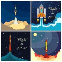 Set of space rocket launch. Vector illustration with flying rocket. Space travel. Project development. Creative idea.