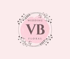 plantilla de logotipos de monograma de boda con letras iniciales vb, plantillas florales y minimalistas modernas dibujadas a mano para tarjetas de invitación, guardar la fecha, identidad elegante. vector