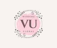 VU Initials letter Wedding monogram logos template, hand drawn modern minimalistic and floral templates for Invitation cards, Save the Date, elegant identity. vector