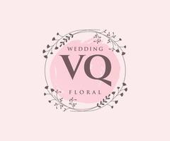 plantilla de logotipos de monograma de boda con letras iniciales vq, plantillas florales y minimalistas modernas dibujadas a mano para tarjetas de invitación, guardar la fecha, identidad elegante. vector