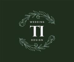 colección de logotipos de monograma de boda con letras iniciales ti, plantillas florales y minimalistas modernas dibujadas a mano para tarjetas de invitación, guardar la fecha, identidad elegante para restaurante, boutique, café en vector