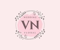 plantilla de logotipos de monograma de boda con letras iniciales vn, plantillas florales y minimalistas modernas dibujadas a mano para tarjetas de invitación, guardar la fecha, identidad elegante. vector