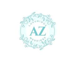 AZ Initials letter Wedding monogram logos template, hand drawn modern minimalistic and floral templates for Invitation cards, Save the Date, elegant identity. vector