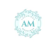 AM Initials letter Wedding monogram logos template, hand drawn modern minimalistic and floral templates for Invitation cards, Save the Date, elegant identity. vector