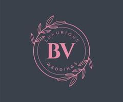 BV Initials letter Wedding monogram logos template, hand drawn modern minimalistic and floral templates for Invitation cards, Save the Date, elegant identity. vector