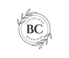 BC Initials letter Wedding monogram logos template, hand drawn modern minimalistic and floral templates for Invitation cards, Save the Date, elegant identity. vector