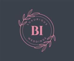 BI Initials letter Wedding monogram logos template, hand drawn modern minimalistic and floral templates for Invitation cards, Save the Date, elegant identity. vector