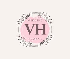 plantilla de logotipos de monograma de boda con letras iniciales vh, plantillas florales y minimalistas modernas dibujadas a mano para tarjetas de invitación, guardar la fecha, identidad elegante. vector