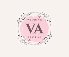 VA Initials letter Wedding monogram logos template, hand drawn modern minimalistic and floral templates for Invitation cards, Save the Date, elegant identity. vector