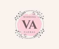 plantilla de logotipos de monograma de boda con letras iniciales va, plantillas florales y minimalistas modernas dibujadas a mano para tarjetas de invitación, guardar la fecha, identidad elegante. vector