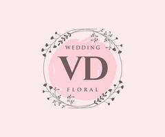 plantilla de logotipos de monograma de boda con letras iniciales vd, plantillas florales y minimalistas modernas dibujadas a mano para tarjetas de invitación, guardar la fecha, identidad elegante. vector