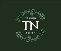 colección de logotipos de monograma de boda con letras iniciales tn, plantillas florales y minimalistas modernas dibujadas a mano para tarjetas de invitación, guardar la fecha, identidad elegante para restaurante, boutique, café en vector