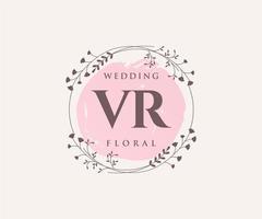 VR Initials letter Wedding monogram logos template, hand drawn modern minimalistic and floral templates for Invitation cards, Save the Date, elegant identity. vector