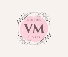 plantilla de logotipos de monograma de boda con letras iniciales vm, plantillas florales y minimalistas modernas dibujadas a mano para tarjetas de invitación, guardar la fecha, identidad elegante. vector