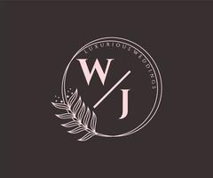 plantilla de logotipos de monograma de boda con letras iniciales wj, plantillas florales y minimalistas modernas dibujadas a mano para tarjetas de invitación, guardar la fecha, identidad elegante. vector