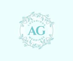 AG Initials letter Wedding monogram logos template, hand drawn modern minimalistic and floral templates for Invitation cards, Save the Date, elegant identity. vector