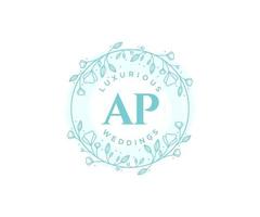 AP Initials letter Wedding monogram logos template, hand drawn modern minimalistic and floral templates for Invitation cards, Save the Date, elegant identity. vector