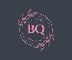 BQ Initials letter Wedding monogram logos template, hand drawn modern minimalistic and floral templates for Invitation cards, Save the Date, elegant identity. vector