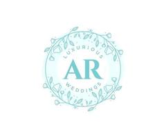 AR Initials letter Wedding monogram logos template, hand drawn modern minimalistic and floral templates for Invitation cards, Save the Date, elegant identity. vector