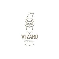 old man wizard long bearded and mustache long hat magician line hipster logo design vector icon illustration template