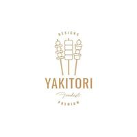 yakitori food delicious meat and vegetables lines art logo design vector icon illustration template