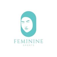 hermosas mujeres cara hijab deporte femenino logo diseño vector icono ilustración plantilla