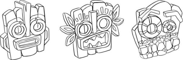 conjunto de máscaras tribales africanas. símbolos rituales aislados sobre fondo blanco. Ilustración de vector plano colorido. ilustración vectorial