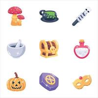 Pack of Halloween and Magic 2D Icons vector