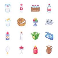 Collection of Dairy Food Icons in 2D Style vector