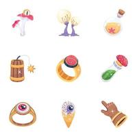 Collection of Fantasy Accessories 2D Icons vector