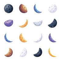 Pack of Crescent Phases Flat Vectors