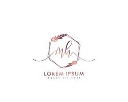 Initial MH Feminine logo beauty monogram and elegant logo design, handwriting logo of initial signature, wedding, fashion, floral and botanical with creative template vector