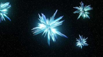 Abstract Digital Futuristic Glowing Crystals fly in space Background 3D rendering video