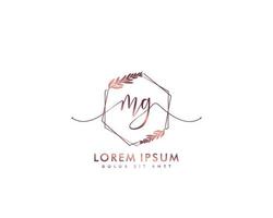 Initial MG Feminine logo beauty monogram and elegant logo design, handwriting logo of initial signature, wedding, fashion, floral and botanical with creative template vector