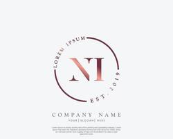 Initial letter NI Feminine logo beauty monogram and elegant logo design, handwriting logo of initial signature, wedding, fashion, floral and botanical with creative template vector