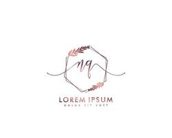 Initial letter NQ Feminine logo beauty monogram and elegant logo design, handwriting logo of initial signature, wedding, fashion, floral and botanical with creative template vector