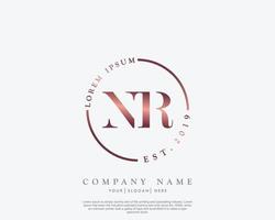 Initial letter NR Feminine logo beauty monogram and elegant logo design, handwriting logo of initial signature, wedding, fashion, floral and botanical with creative template vector