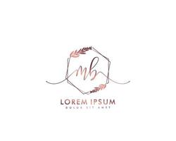 Initial MB Feminine logo beauty monogram and elegant logo design, handwriting logo of initial signature, wedding, fashion, floral and botanical with creative template vector