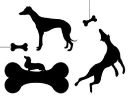 Silhouettes of different breeds of dog. A vector illustration