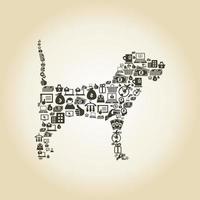 Silhouettes of different breeds of dog. A vector illustration