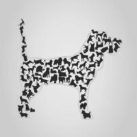 Silhouettes of different breeds of dog. A vector illustration