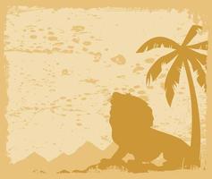 The lion growls under a palm tree. A vector illustration